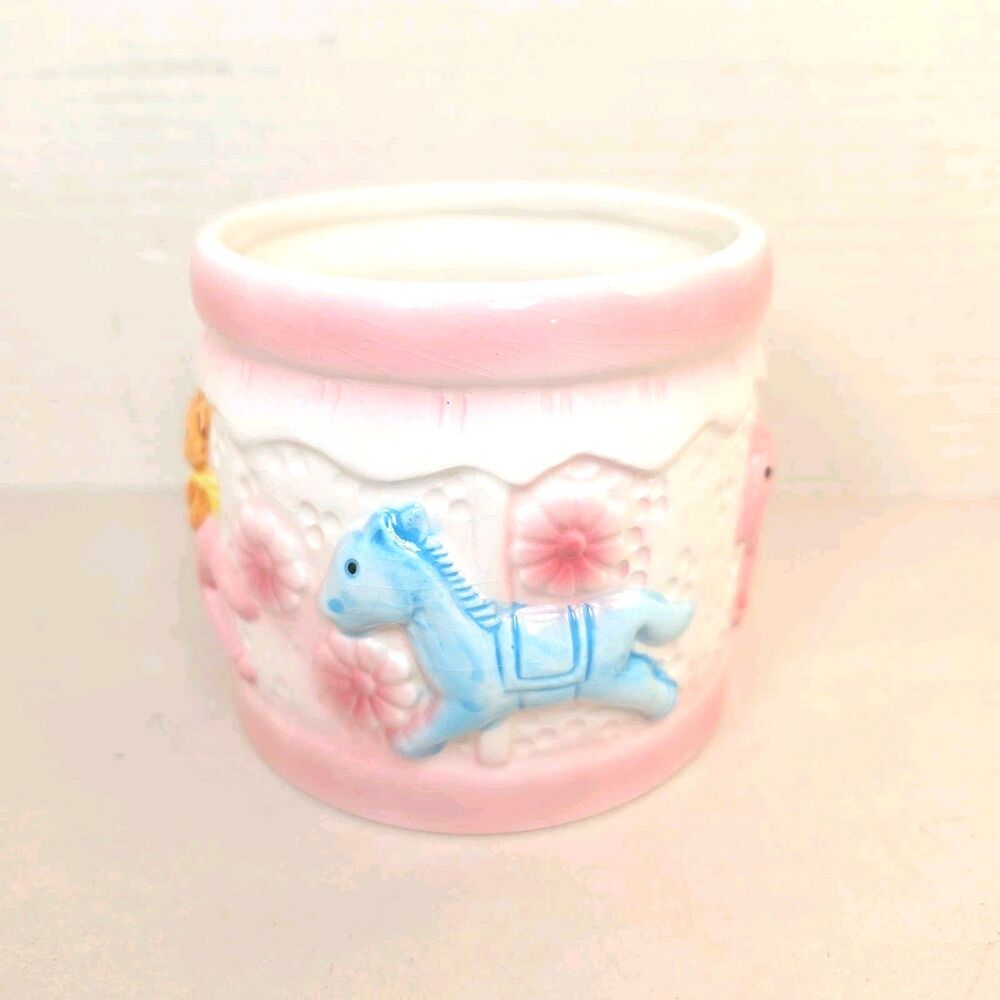 Mid Century Vintage Nancy Pew Giftwares Baby Nursery Ceramic Carousel Planter
